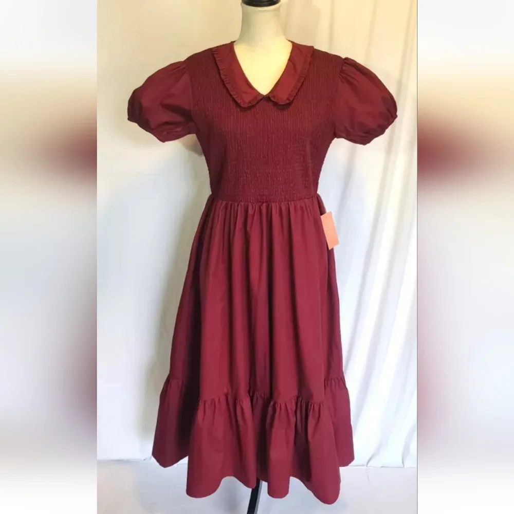 New W/Tags Ivy City Co Wine Red Smocked Addie Dress Large Holiday - Picture 4 of 11